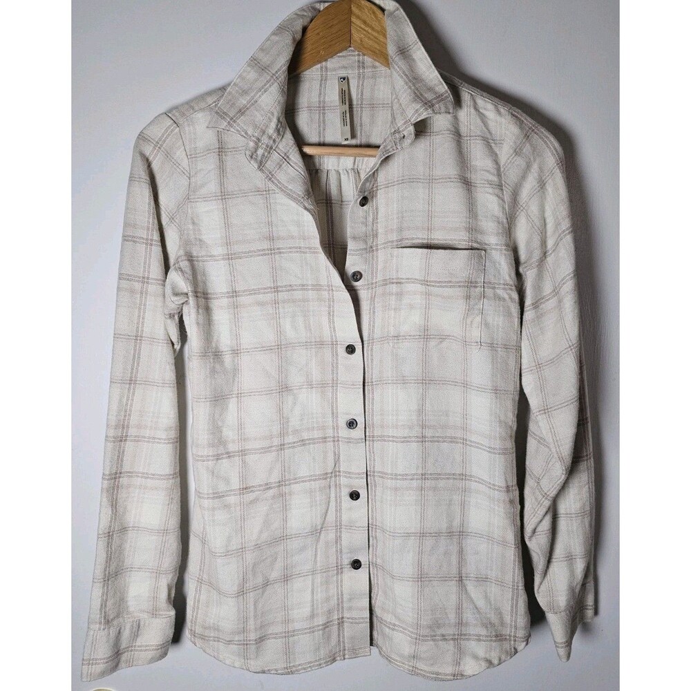 KUHL Kamila Flannel Plaid Button Up Shirt Long Sleeve Soft Womens Size XS Cream